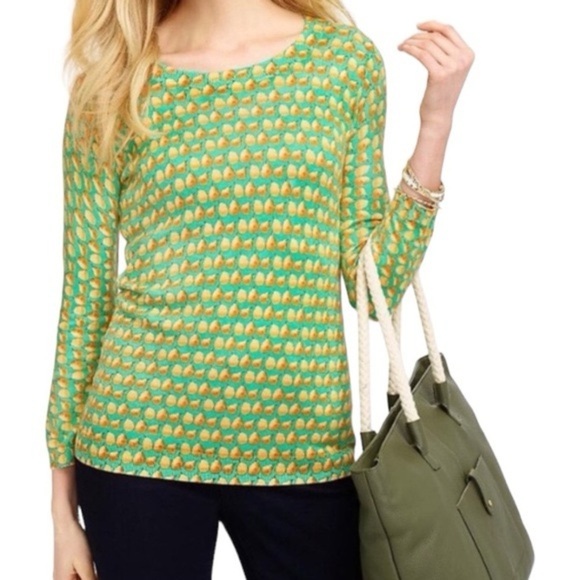 Talbots Pear Novelty Print Button Back Sweater green yellow size medium - Picture 1 of 6